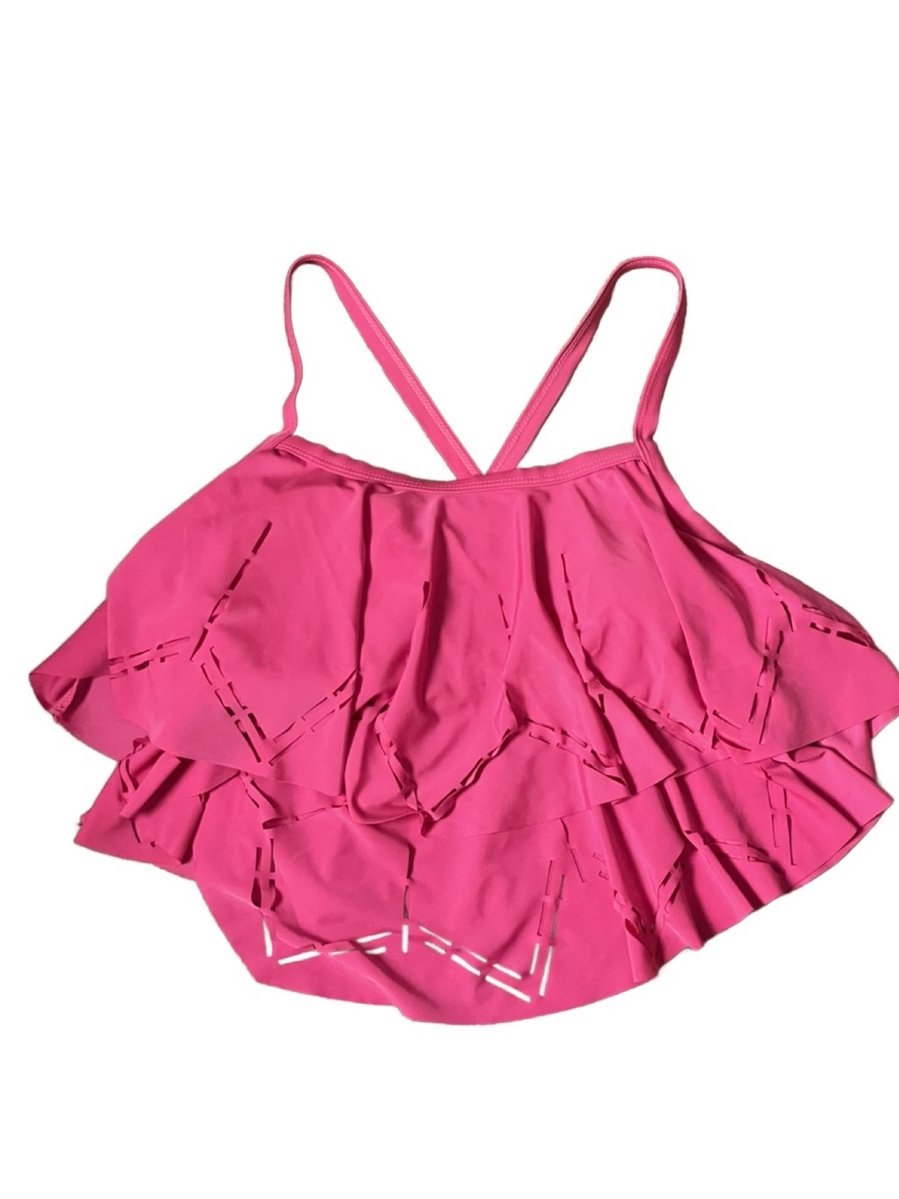 Women’s Pink Layered Ruffled Swim Tankini Top w/Laser-Cut Designs (Size: 2XL)